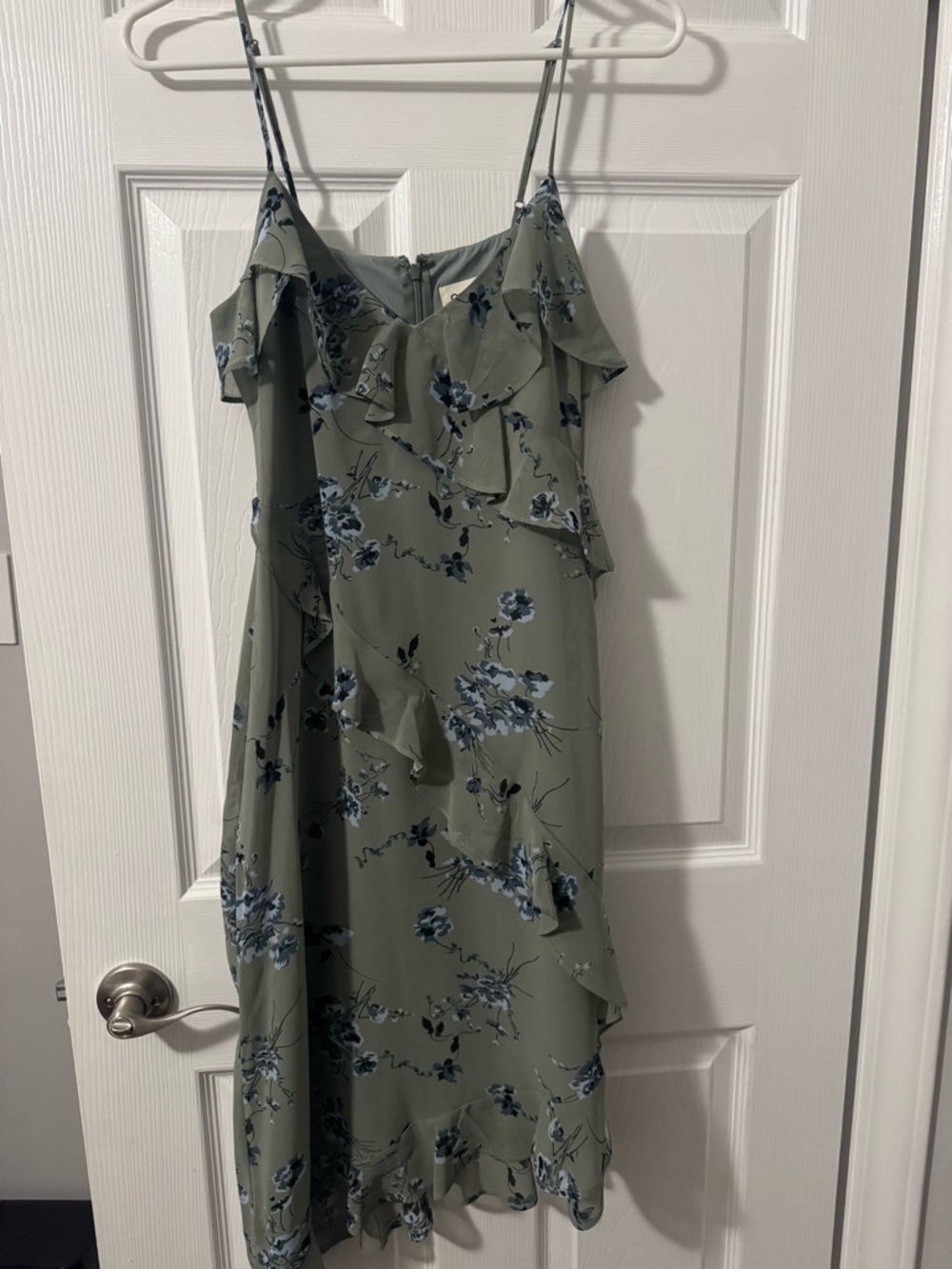 Floral Ruffle Mini Dress in Sage Green